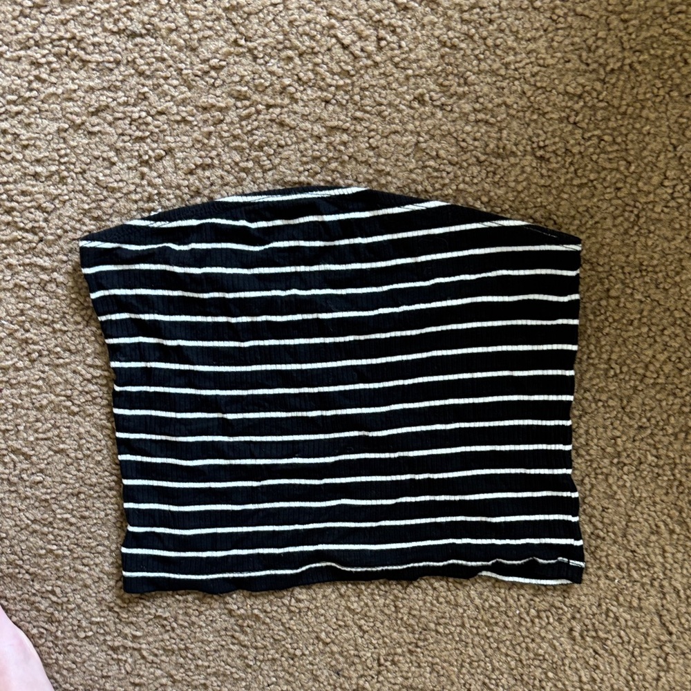 American Eagle Outfitters Black and White Striped Tube Crop Top